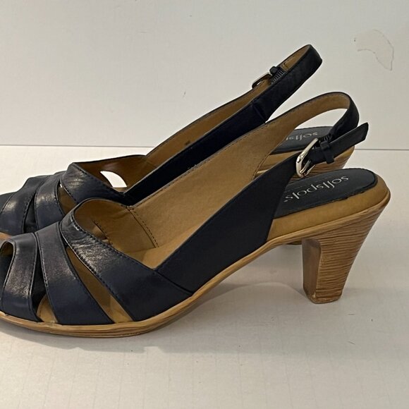 Softspots Strappy Slingback Leather Block Stack Heel Sandals Black Women's 9.5M - Picture 4 of 13